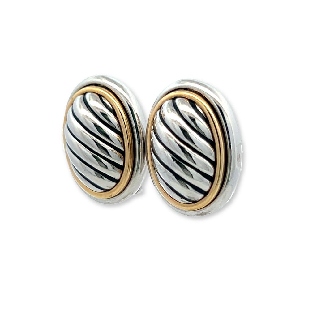 David Yurman Vintage Silver and 18K Gold Clip On Earrings 18.63 Grams