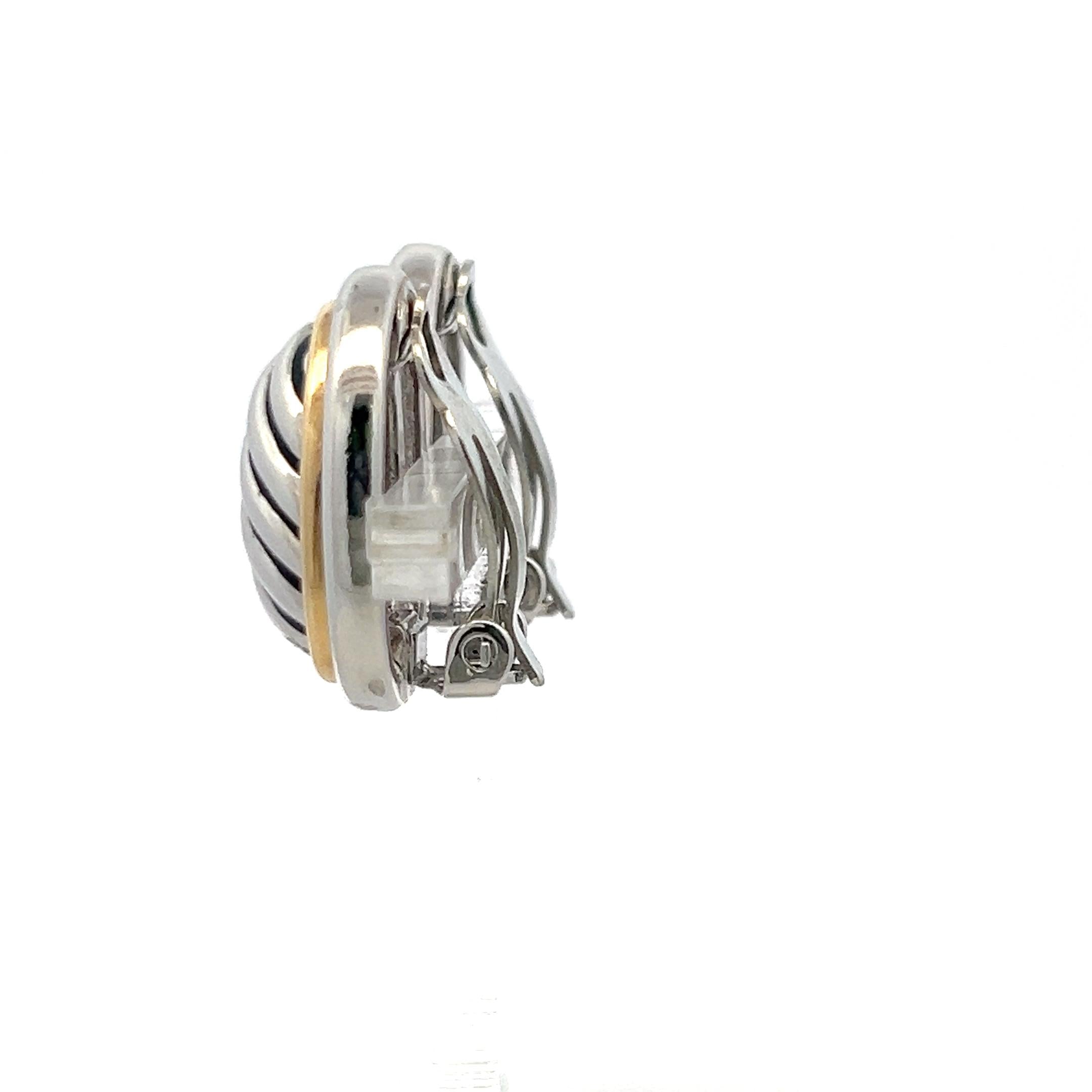 David Yurman Vintage Silver and 18K Gold Clip On Earrings 18.63 Grams
