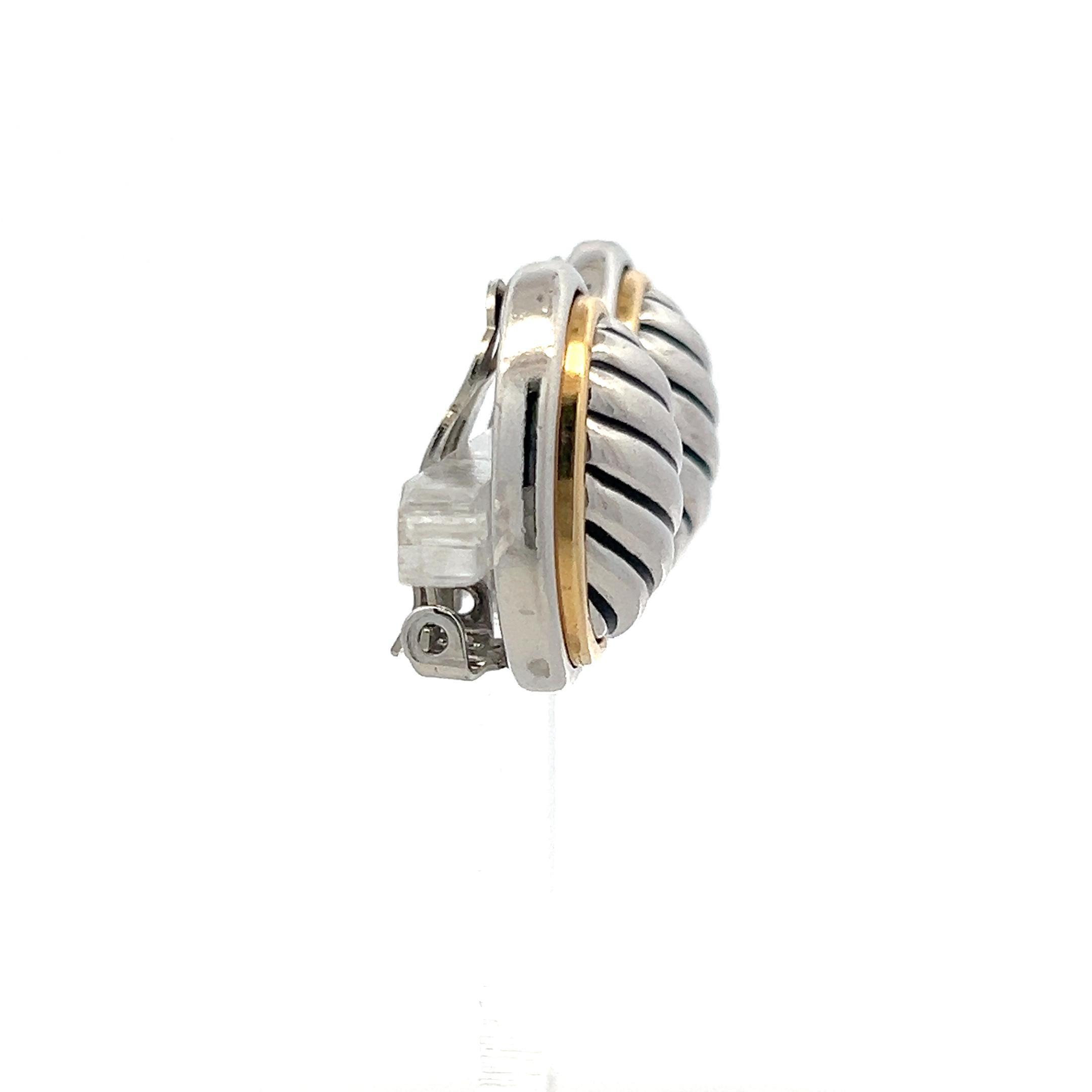 David Yurman Vintage Silver and 18K Gold Clip On Earrings 18.63 Grams