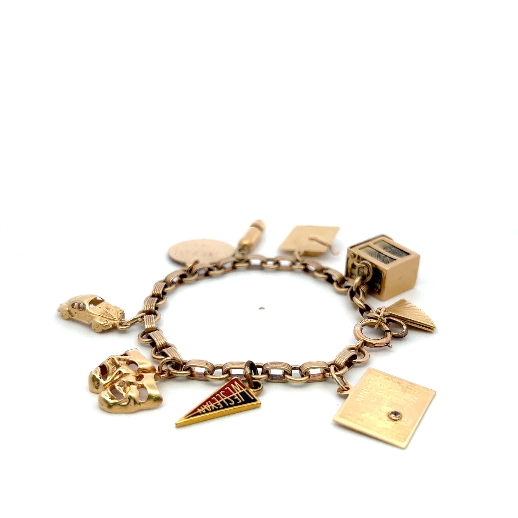 Vintage 14K Yellow Gold Charm Bracelet 7x0.85x0.41 Inch 24.6 Grams