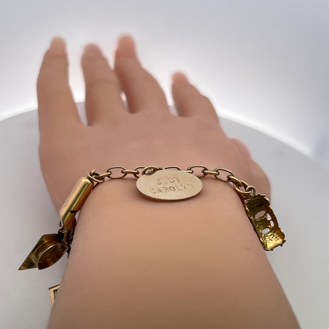 Vintage 14K Yellow Gold Charm Bracelet 7x0.85x0.41 Inch 24.6 Grams
