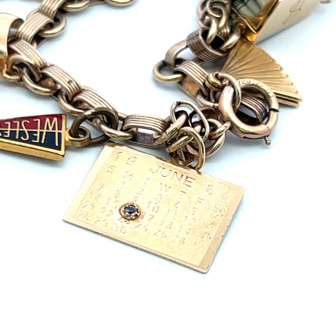 Vintage 14K Yellow Gold Charm Bracelet 7x0.85x0.41 Inch 24.6 Grams