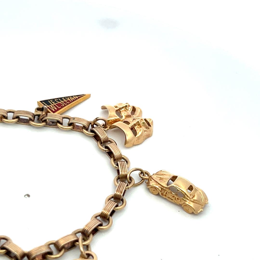 Vintage 14K Yellow Gold Charm Bracelet 7x0.85x0.41 Inch 24.6 Grams