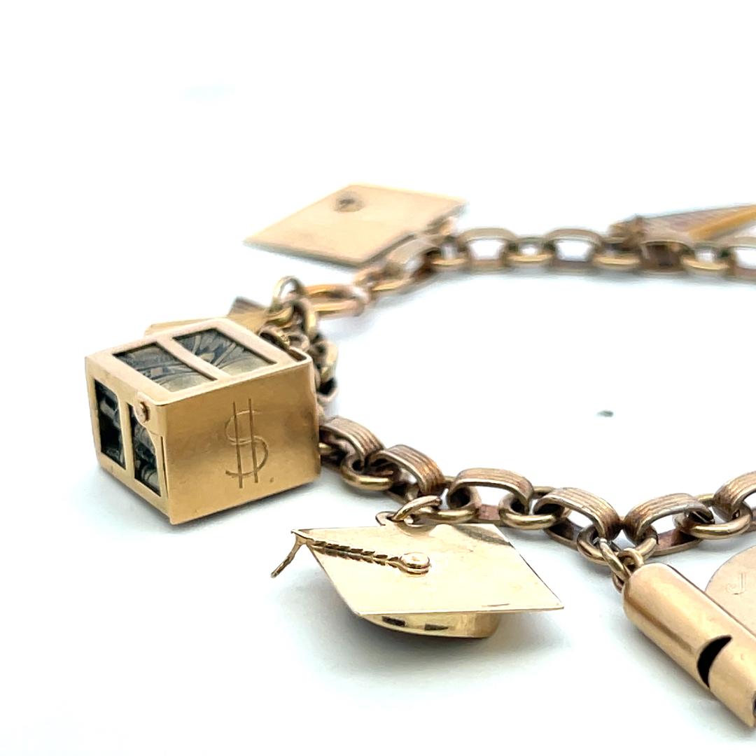 Vintage 14K Yellow Gold Charm Bracelet 7x0.85x0.41 Inch 24.6 Grams