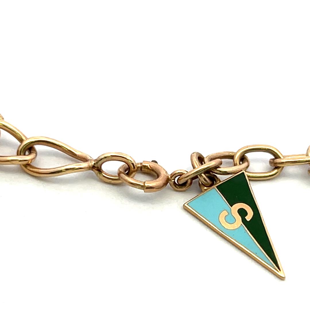 14K Yellow Gold Charm Necklace with 0.35 Carat Pear Shaped Jade 39.18 Grams