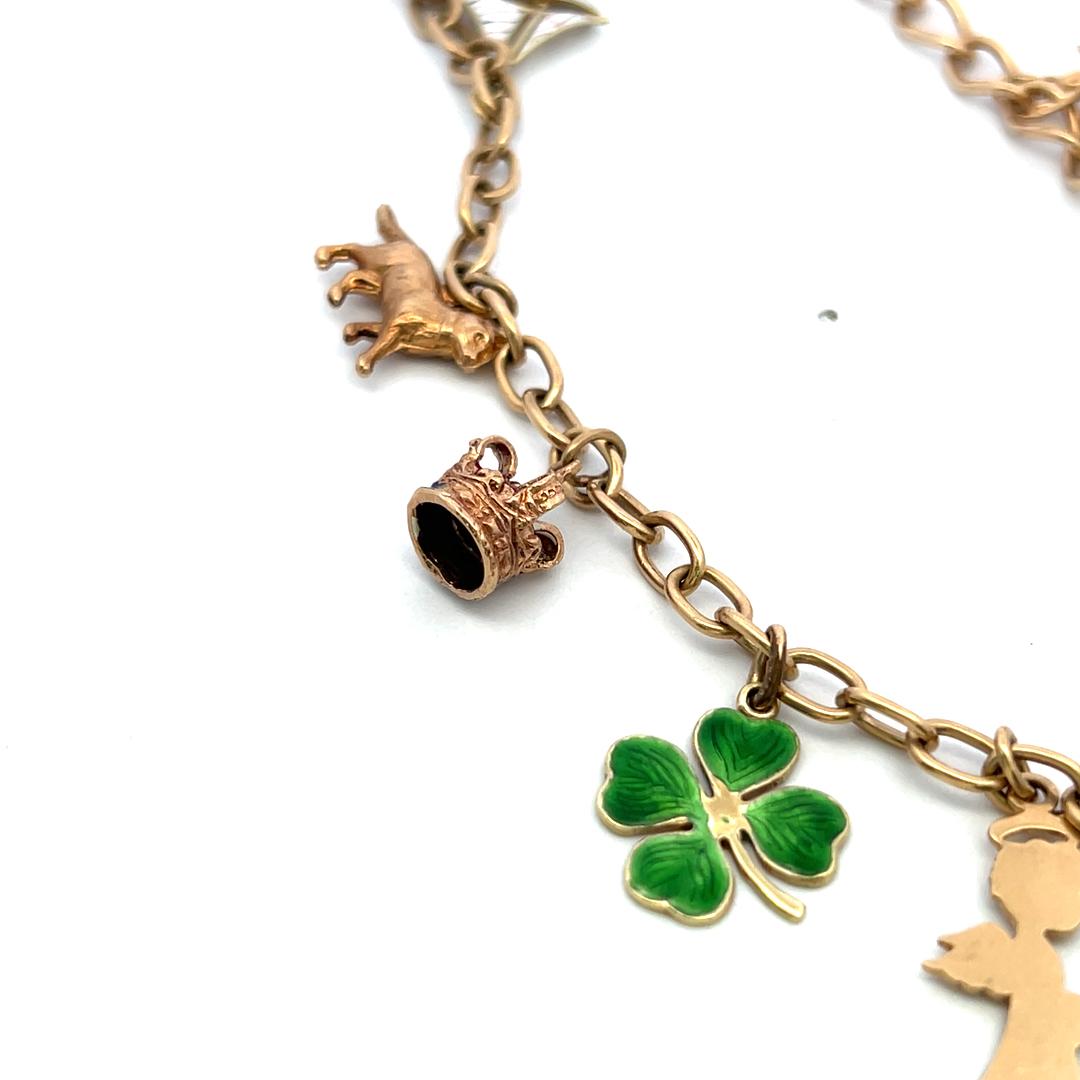 14K Yellow Gold Charm Necklace with 0.35 Carat Pear Shaped Jade 39.18 Grams
