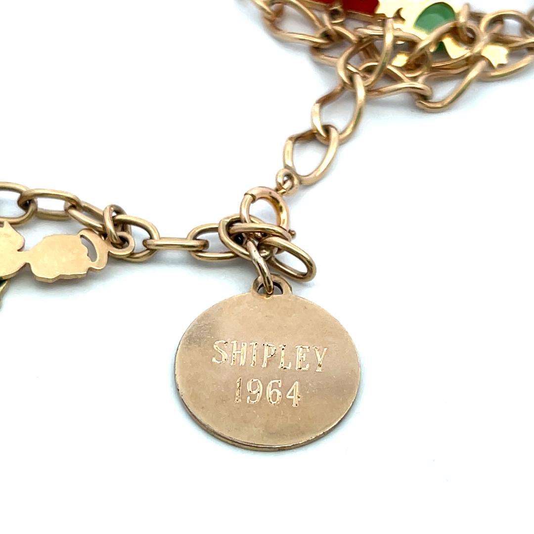 14K Yellow Gold Charm Necklace with 0.35 Carat Pear Shaped Jade 39.18 Grams