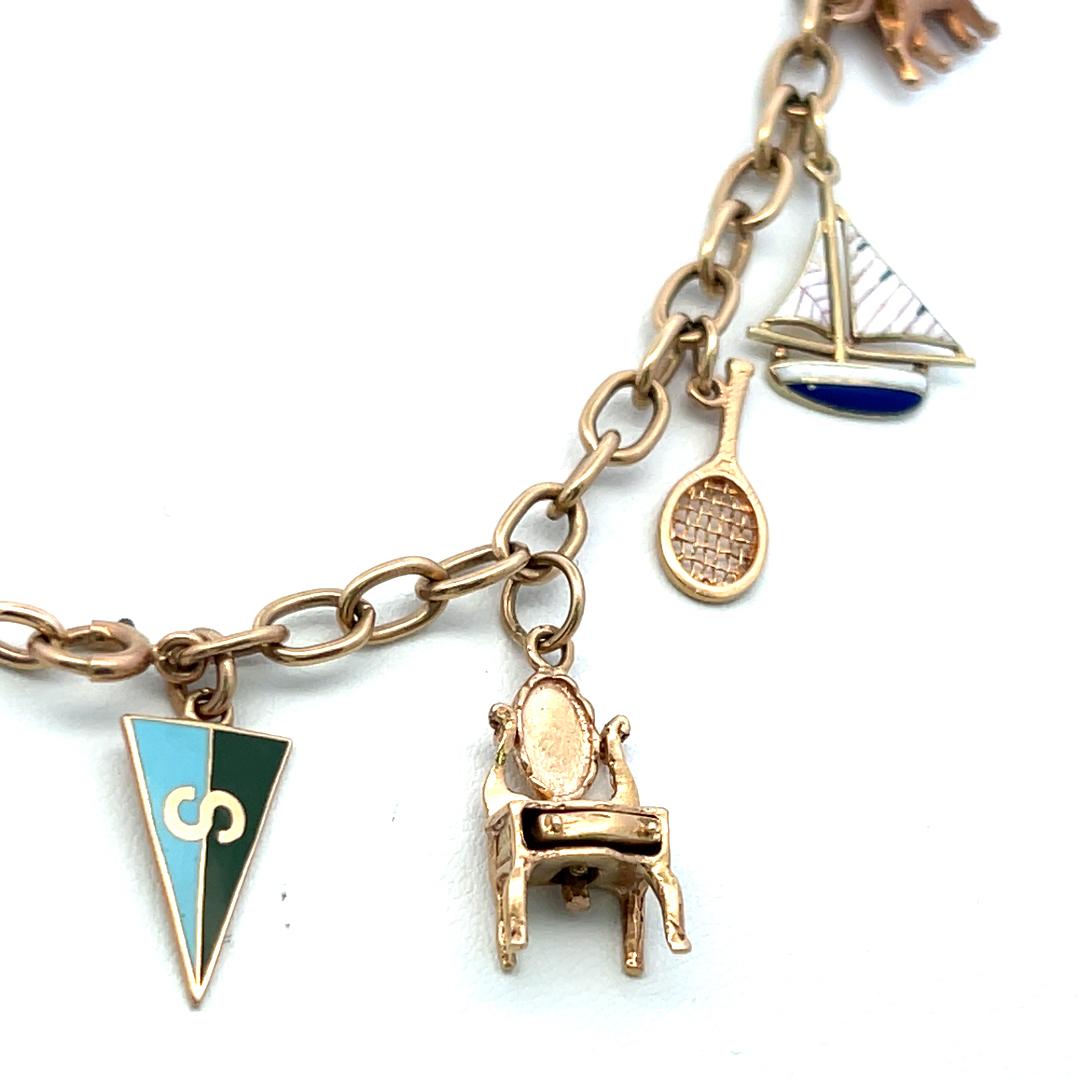 14K Yellow Gold Charm Necklace with 0.35 Carat Pear Shaped Jade 39.18 Grams
