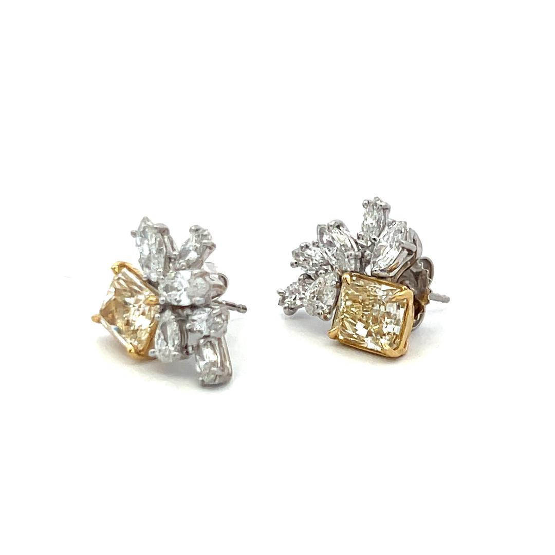 Vintage 14K Two Tone Gold Cluster Earrings with 6.01 Carat Diamonds