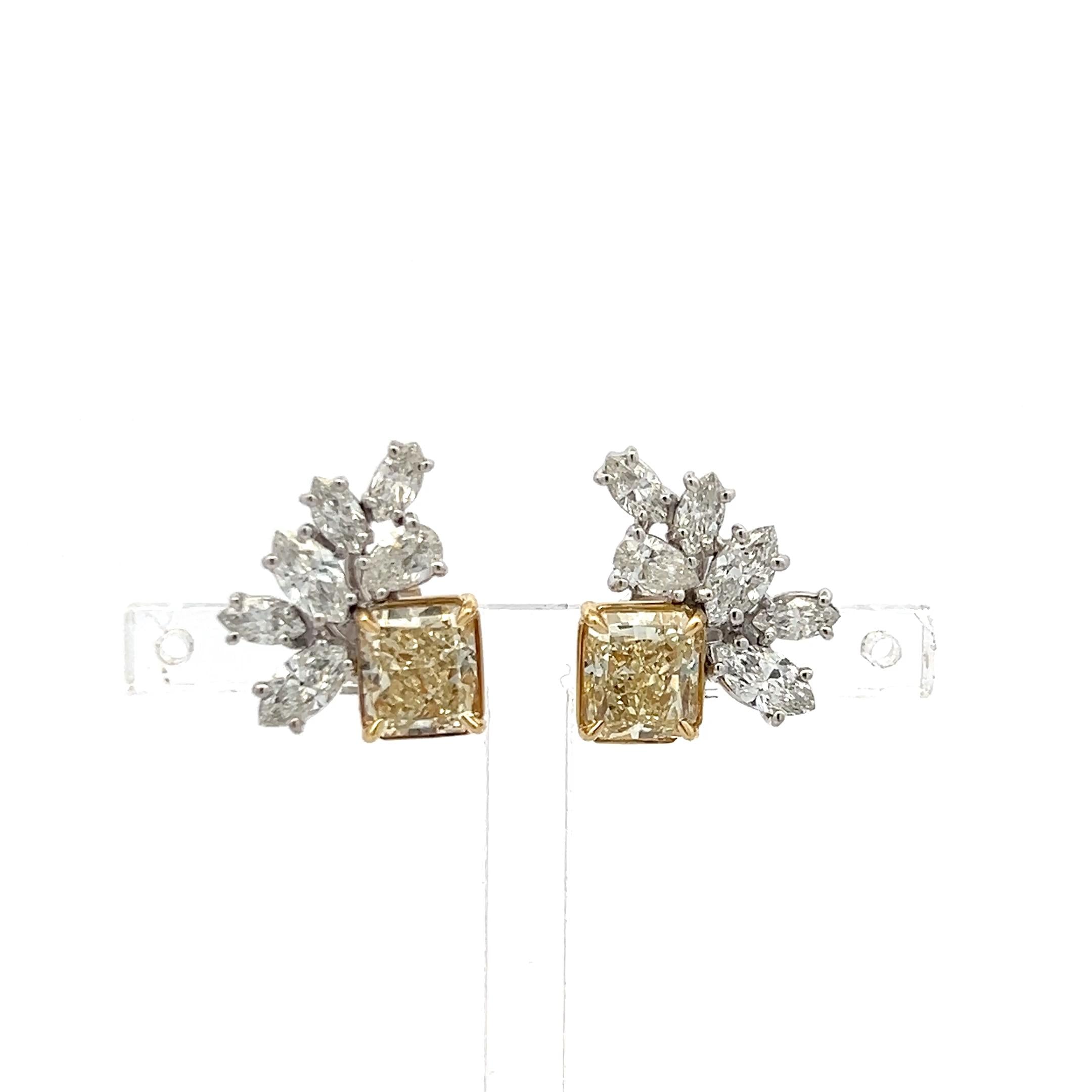 Vintage 14K Two Tone Gold Cluster Earrings with 6.01 Carat Diamonds