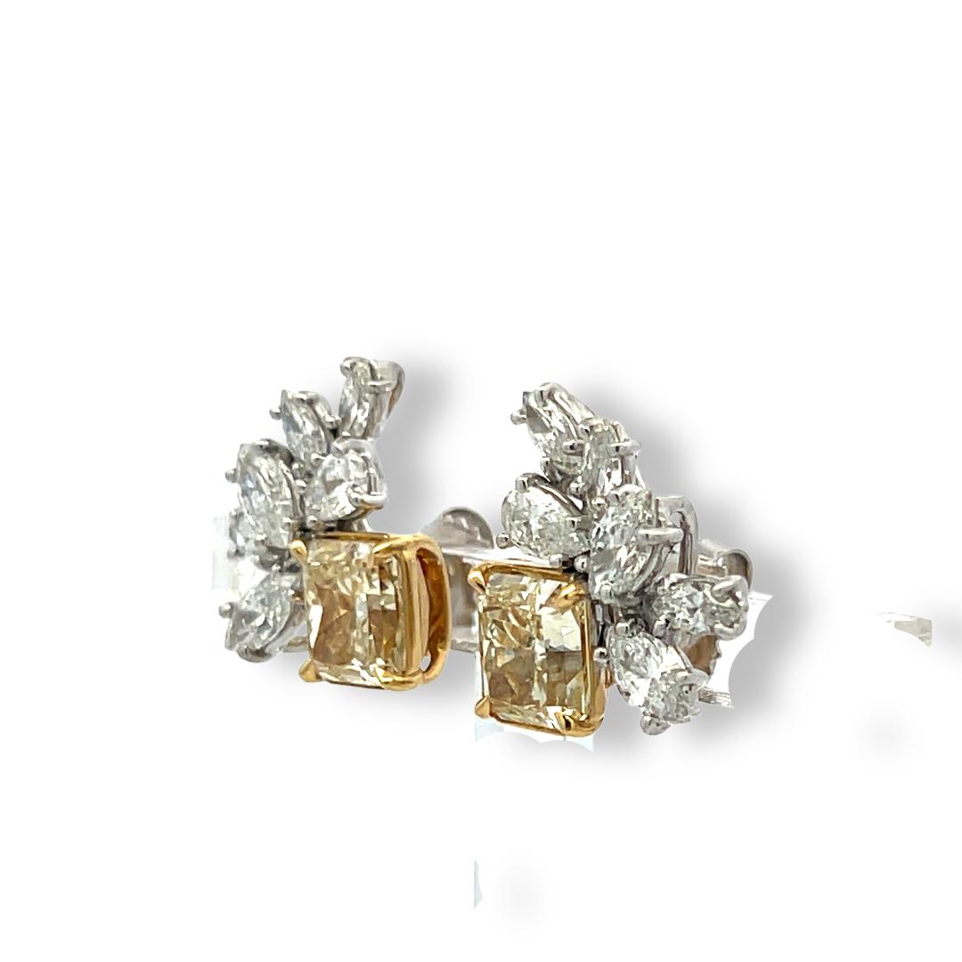 Vintage 14K Two Tone Gold Cluster Earrings with 6.01 Carat Diamonds