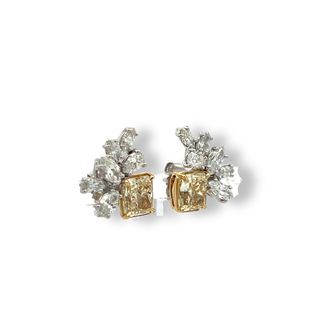 Vintage 14K Two Tone Gold Cluster Earrings with 6.01 Carat Diamonds