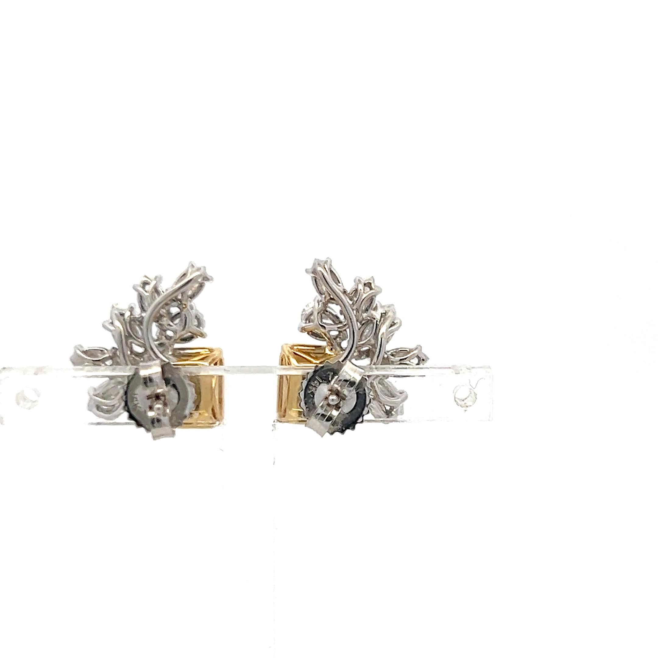 Vintage 14K Two Tone Gold Cluster Earrings with 6.01 Carat Diamonds