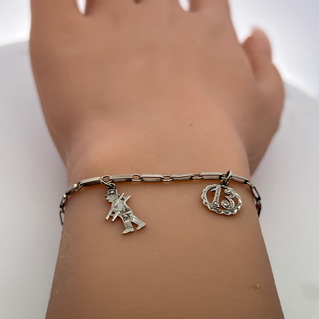 Vintage 14K White Gold Charm Bracelet with 0.1 Carat Rose Cut I SI Diamonds