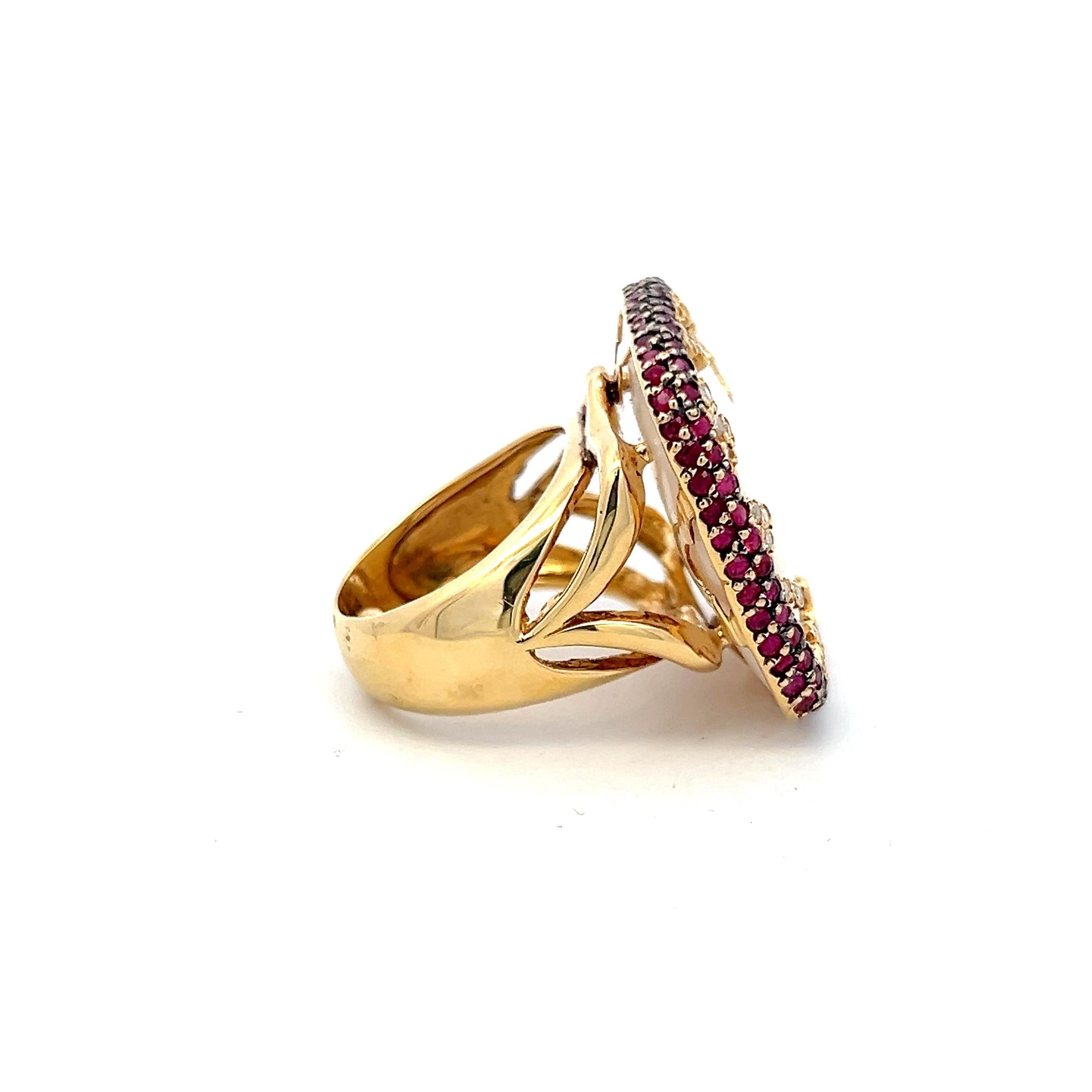 18K Yellow Gold Cocktail Ring with 0.32ct Round Diamond 1ct Ruby & Agate Size 5