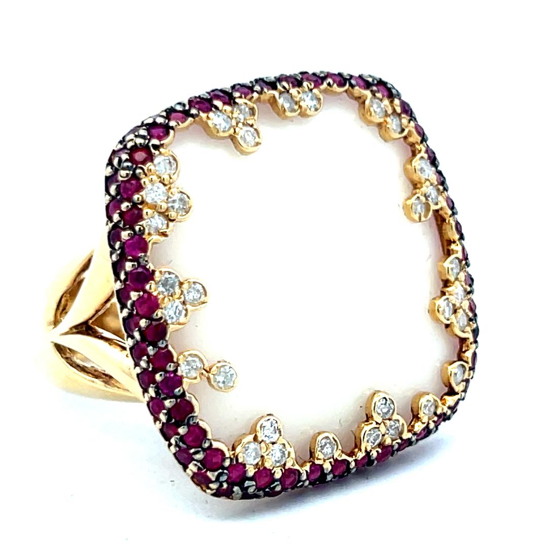 18K Yellow Gold Cocktail Ring with 0.32ct Round Diamond 1ct Ruby & Agate Size 5