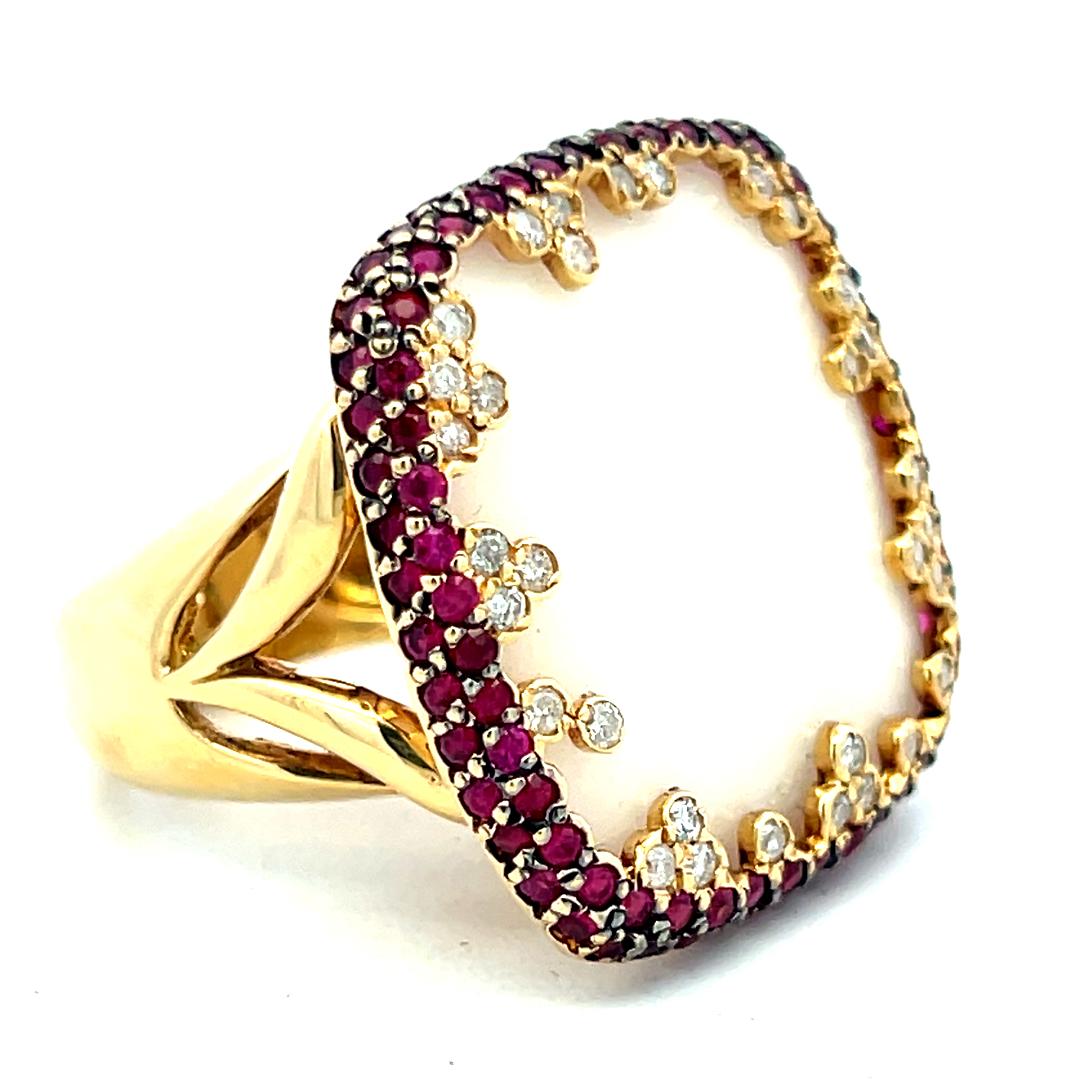 18K Yellow Gold Cocktail Ring with 0.32ct Round Diamond 1ct Ruby & Agate Size 5