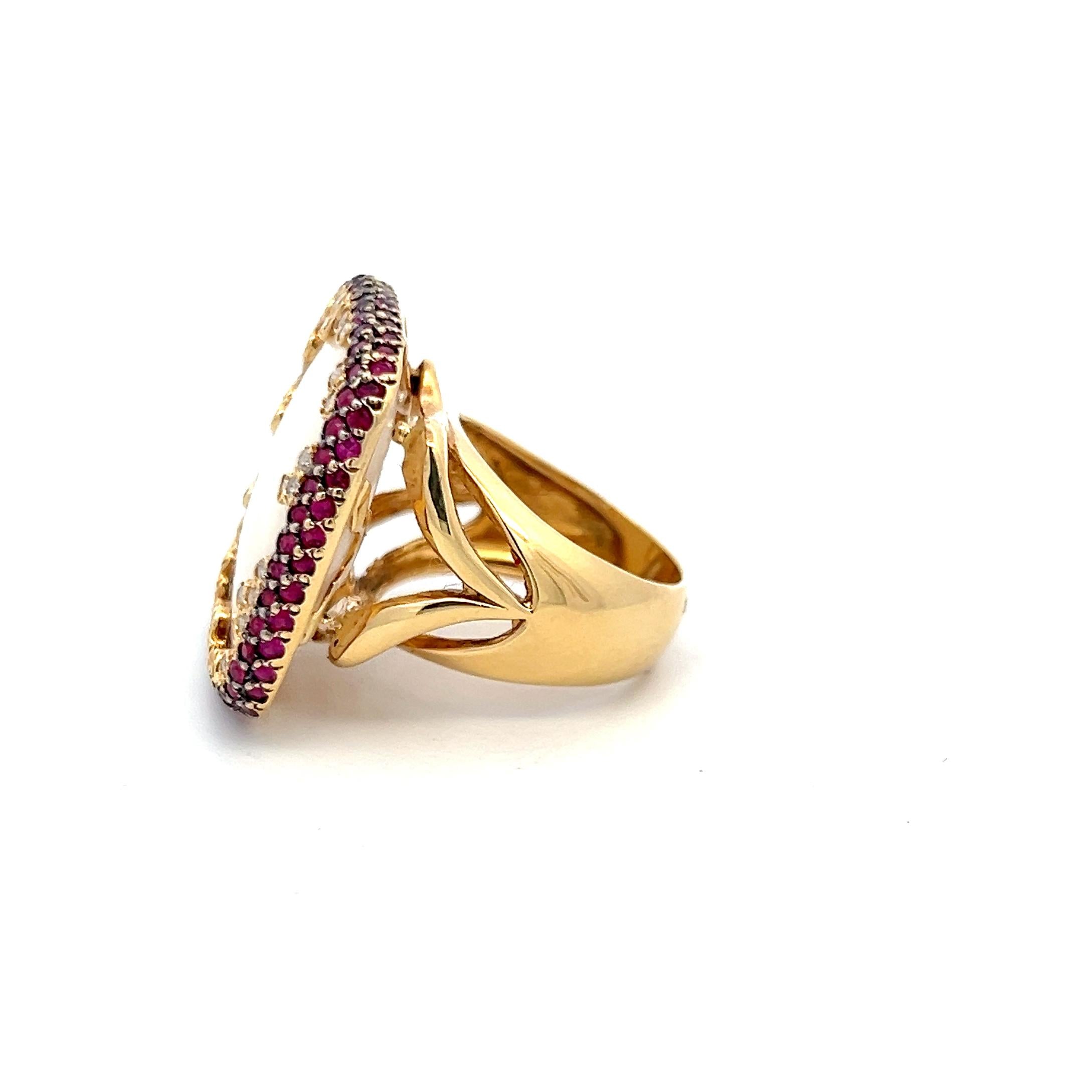 18K Yellow Gold Cocktail Ring with 0.32ct Round Diamond 1ct Ruby & Agate Size 5