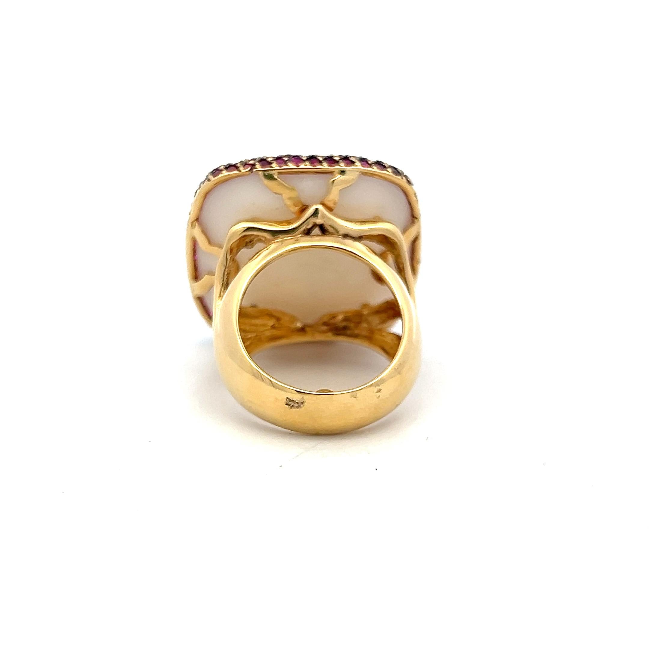 18K Yellow Gold Cocktail Ring with 0.32ct Round Diamond 1ct Ruby & Agate Size 5