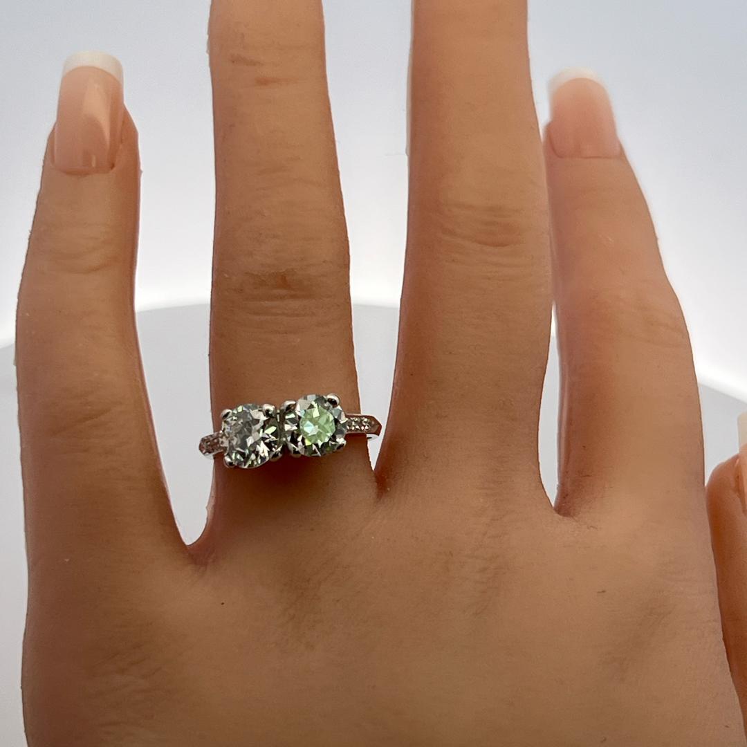 Platinum Two-Stone Ring with 2.33 Carat Circular Brilliant Diamonds Size 8.5 GIA