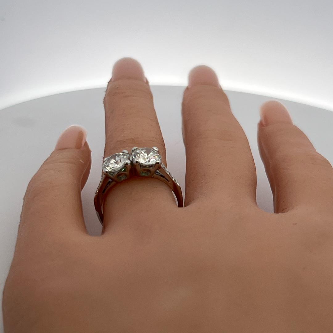 Platinum Two-Stone Ring with 2.33 Carat Circular Brilliant Diamonds Size 8.5 GIA