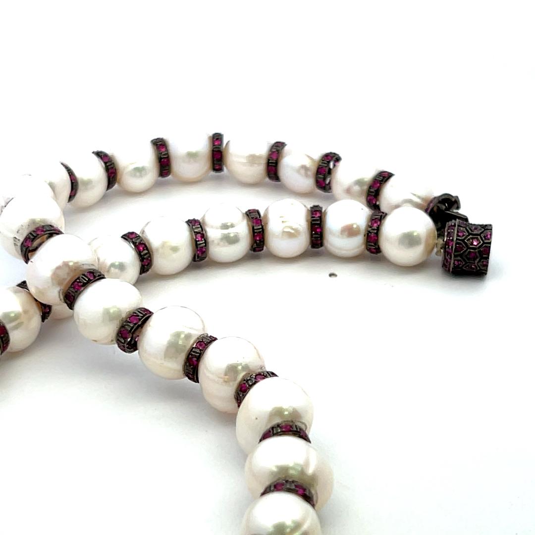 18K Black Gold Beaded Necklace with 4.5 Carat Ruby & 1.09-13.00 MM Pearls