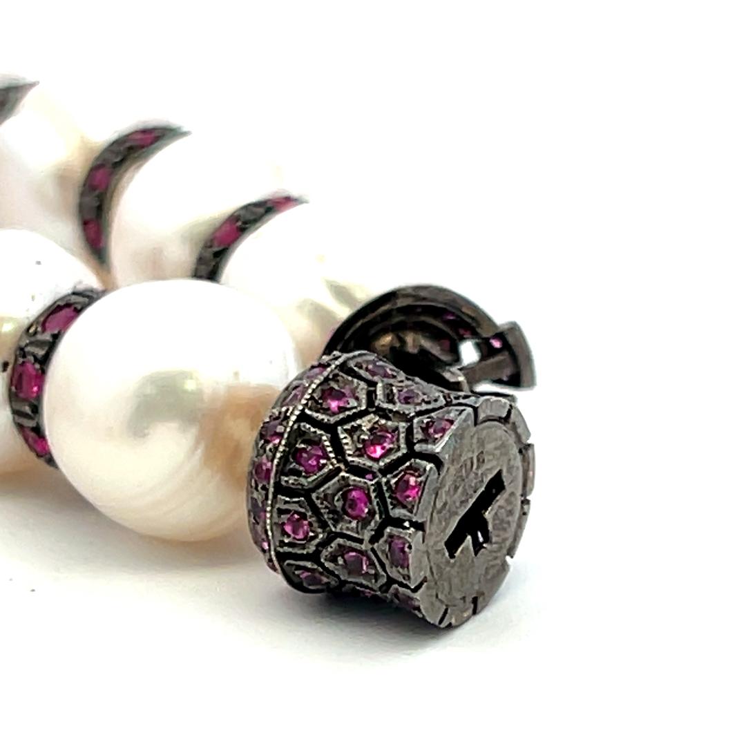 18K Black Gold Beaded Necklace with 4.5 Carat Ruby & 1.09-13.00 MM Pearls