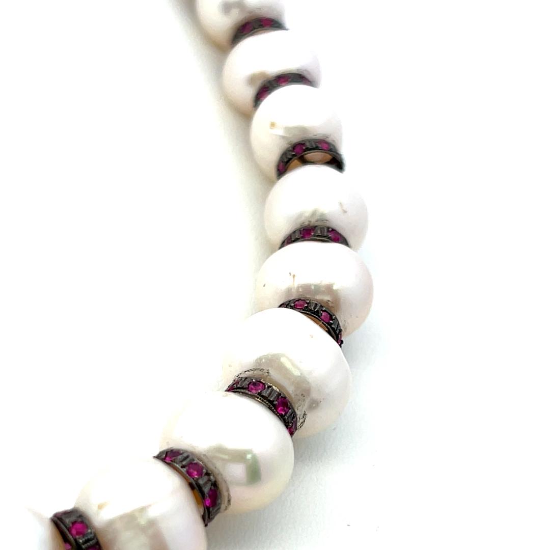 18K Black Gold Beaded Necklace with 4.5 Carat Ruby & 1.09-13.00 MM Pearls