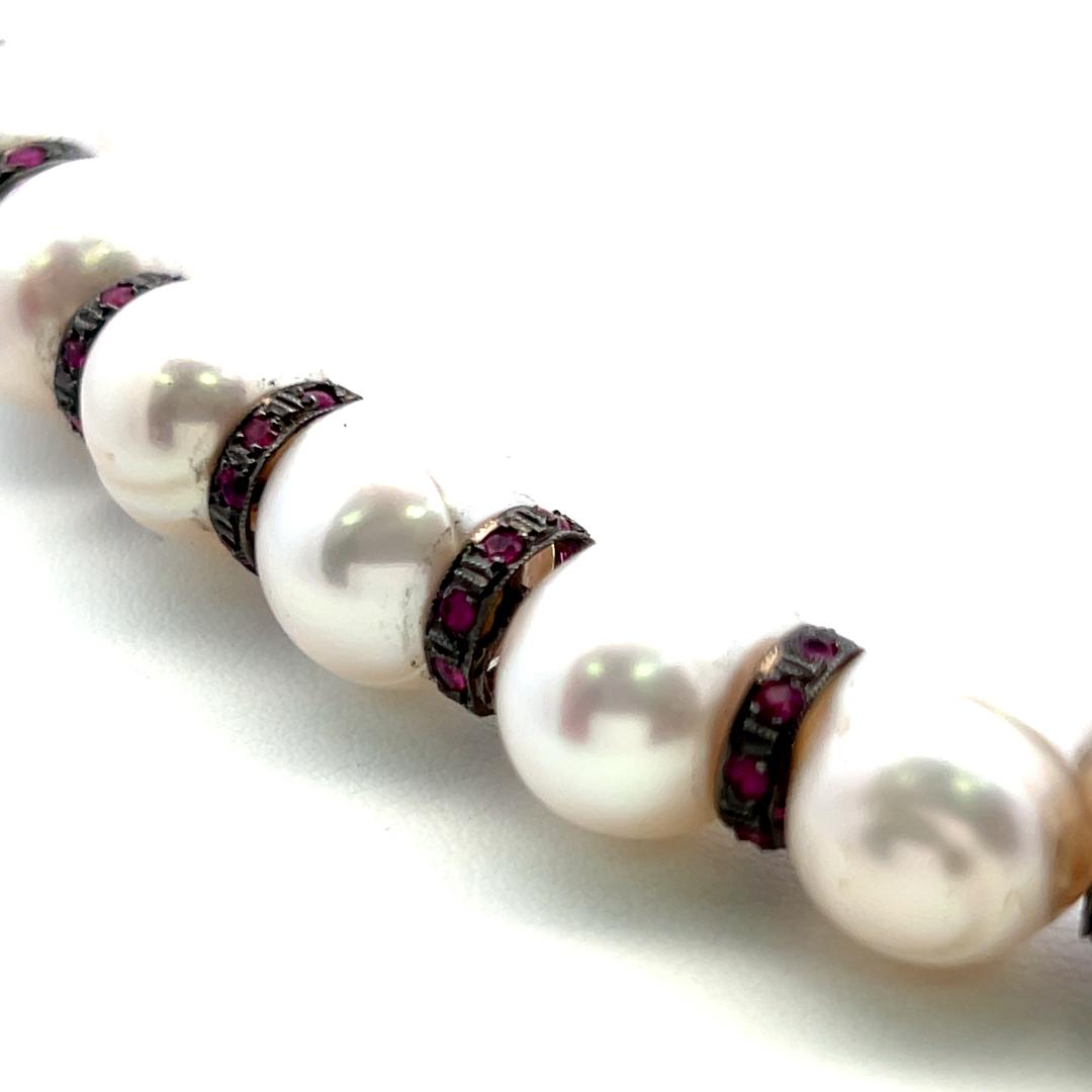 18K Black Gold Beaded Necklace with 4.5 Carat Ruby & 1.09-13.00 MM Pearls