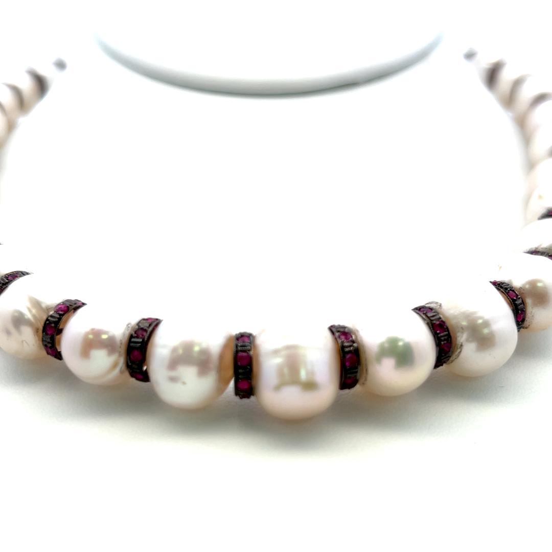 18K Black Gold Beaded Necklace with 4.5 Carat Ruby & 1.09-13.00 MM Pearls