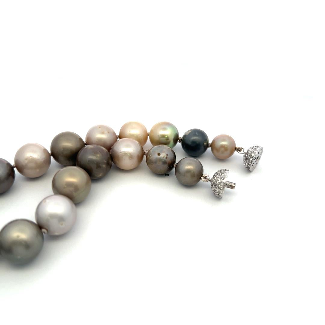 Vintage 18K White Gold Beaded Necklace with 0.96ct Round Diamonds & Pearls
