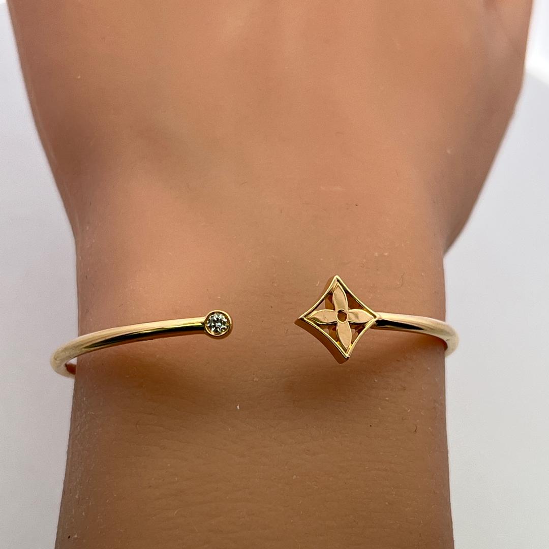 LV Vintage 18K Yellow Gold Cuff with 0.06 Carat Round F VVS Diamonds 6.31 Grams
