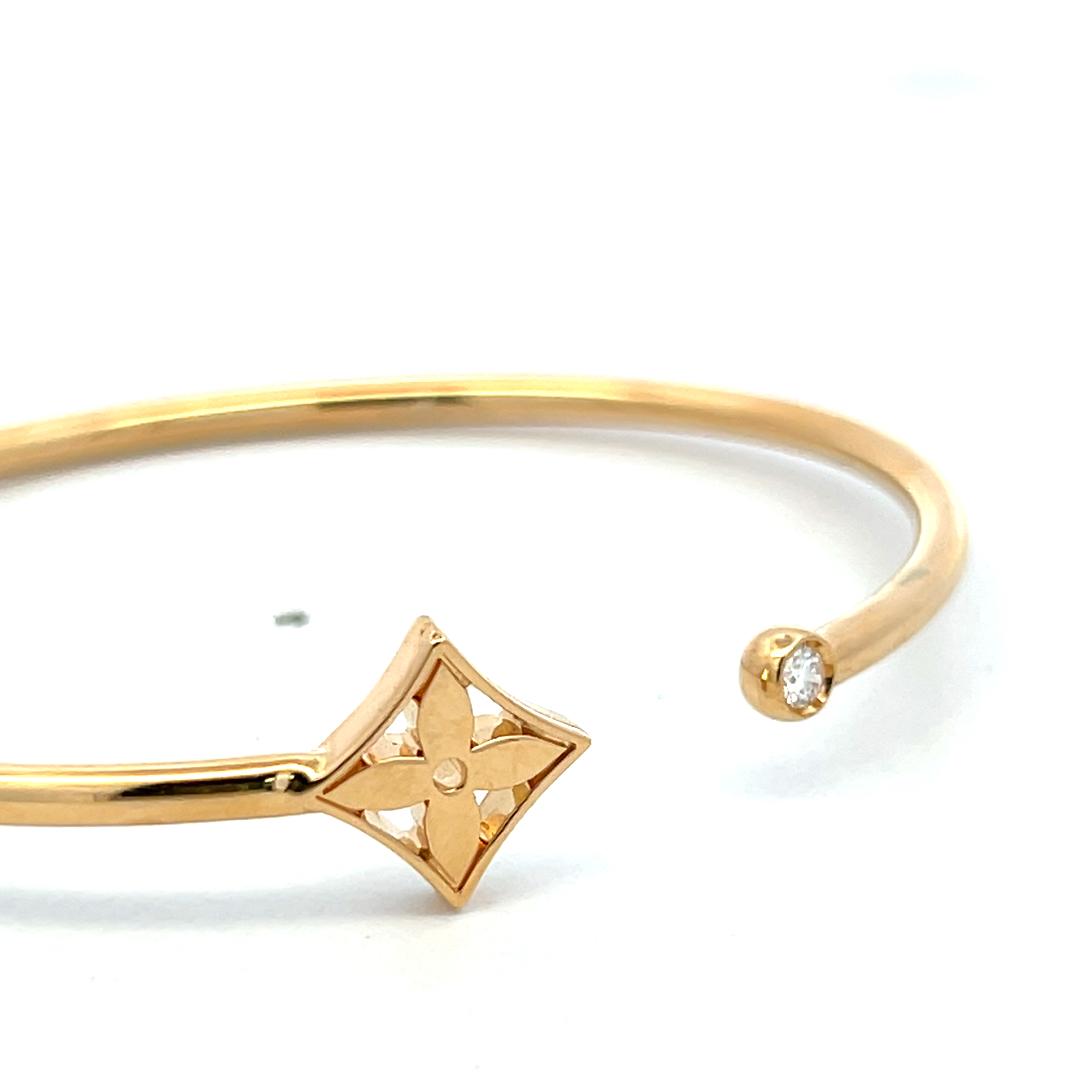 LV Vintage 18K Yellow Gold Cuff with 0.06 Carat Round F VVS Diamonds 6.31 Grams