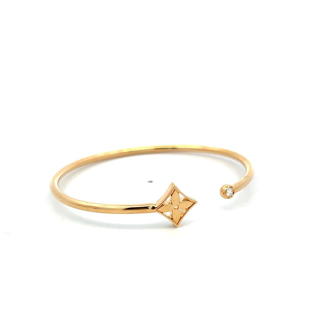 LV Vintage 18K Yellow Gold Cuff with 0.06 Carat Round F VVS Diamonds 6.31 Grams