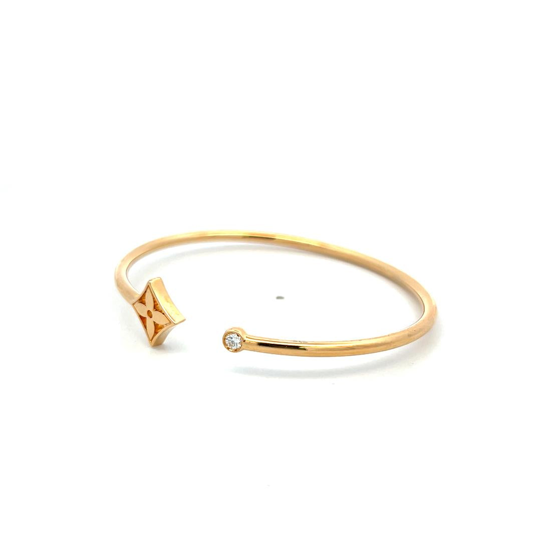 LV Vintage 18K Yellow Gold Cuff with 0.06 Carat Round F VVS Diamonds 6.31 Grams
