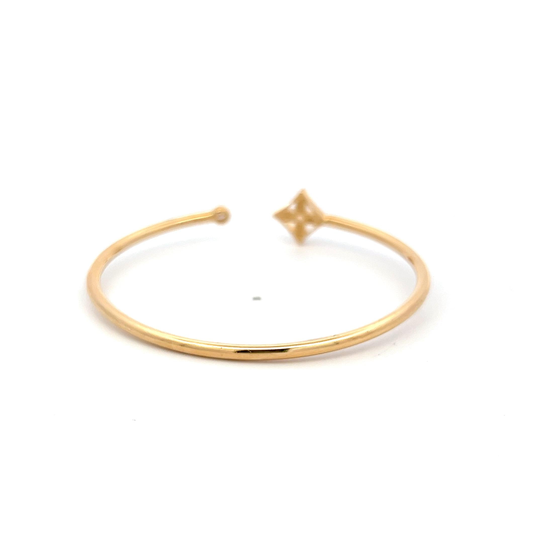 LV Vintage 18K Yellow Gold Cuff with 0.06 Carat Round F VVS Diamonds 6.31 Grams