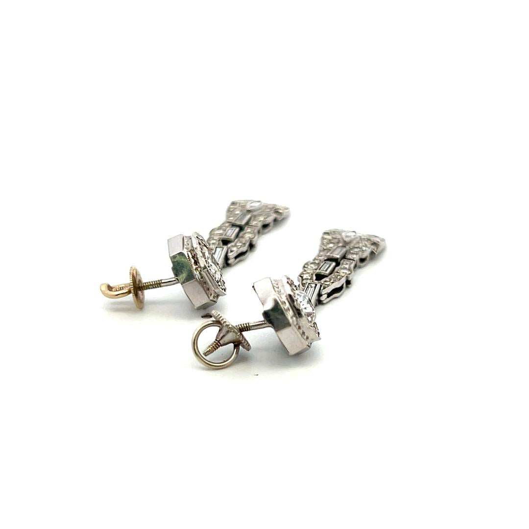 Vintage 14K White Gold Drop Earrings with 2 Carat Old Miner Cut I-SI Diamonds