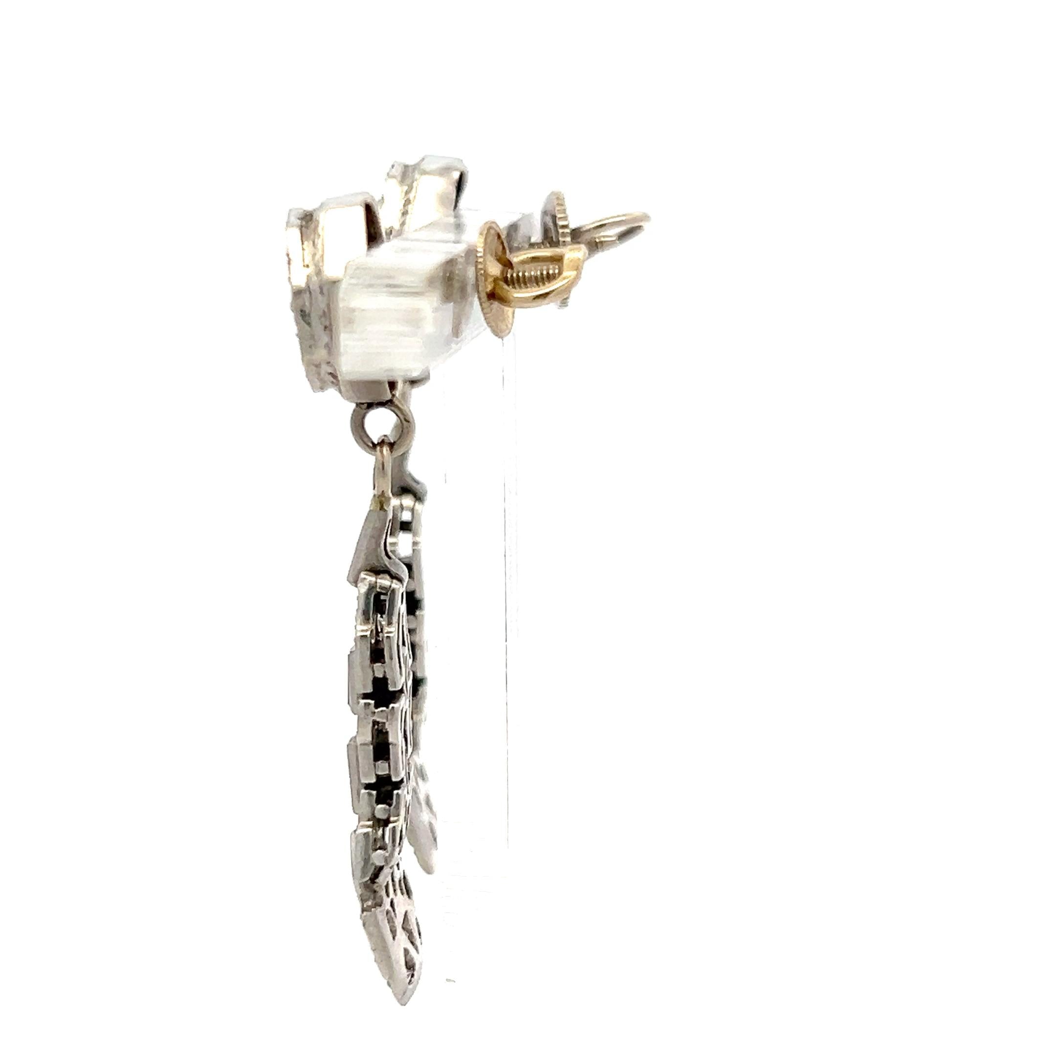 Vintage 14K White Gold Drop Earrings with 2 Carat Old Miner Cut I-SI Diamonds