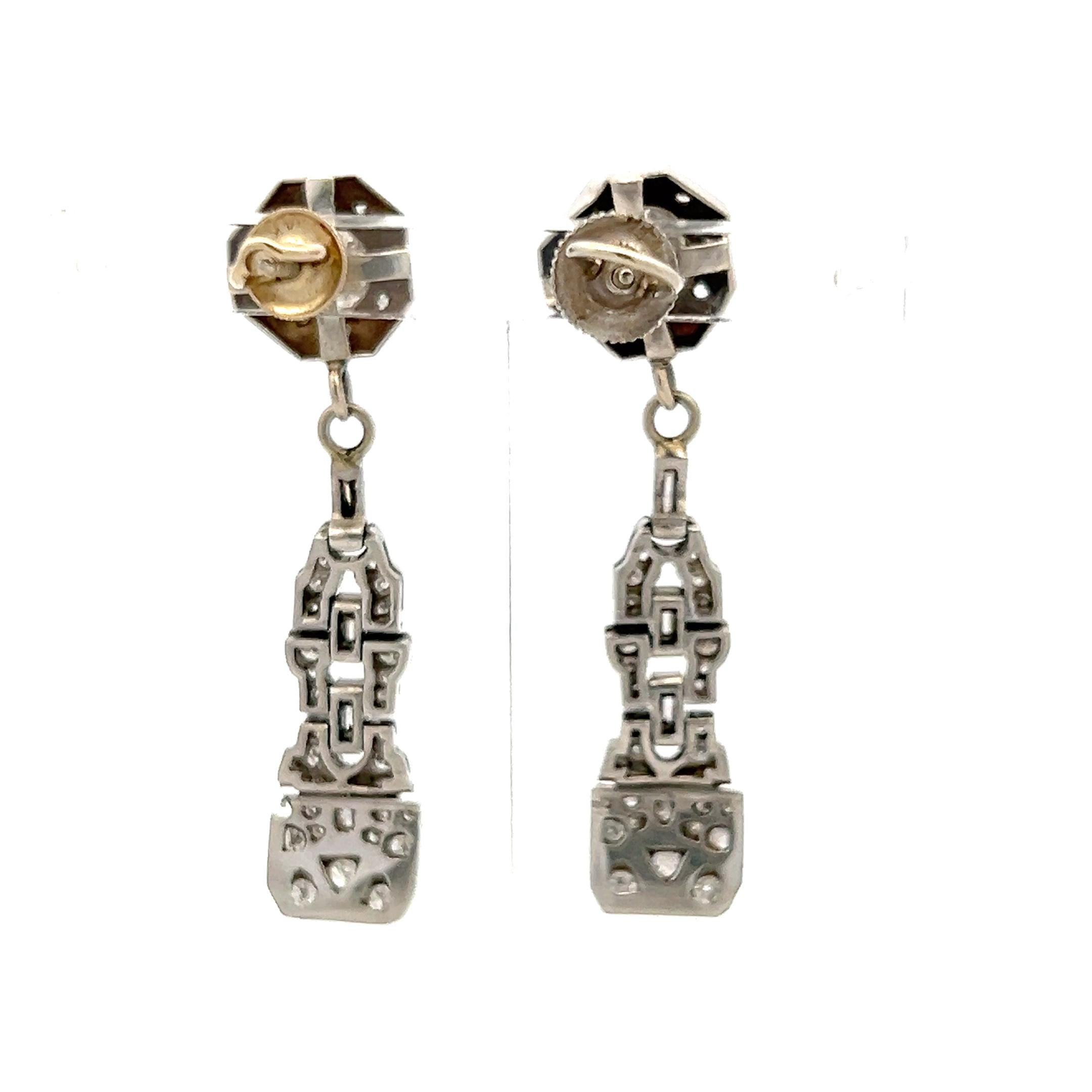 Vintage 14K White Gold Drop Earrings with 2 Carat Old Miner Cut I-SI Diamonds