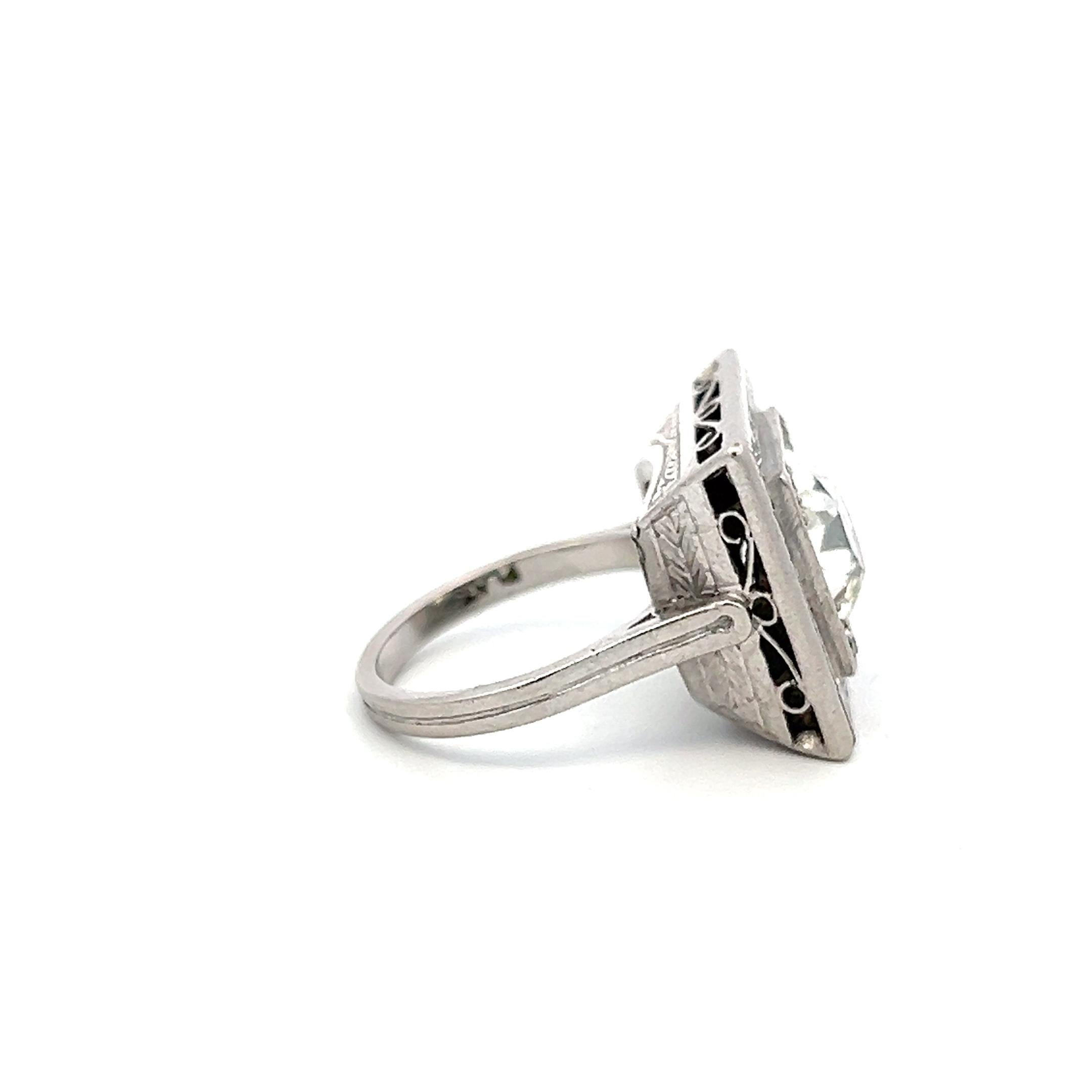 Platinum Engagement Ring with 3.9ct Old Miner Cut & Baguette Diamonds Size 4.5