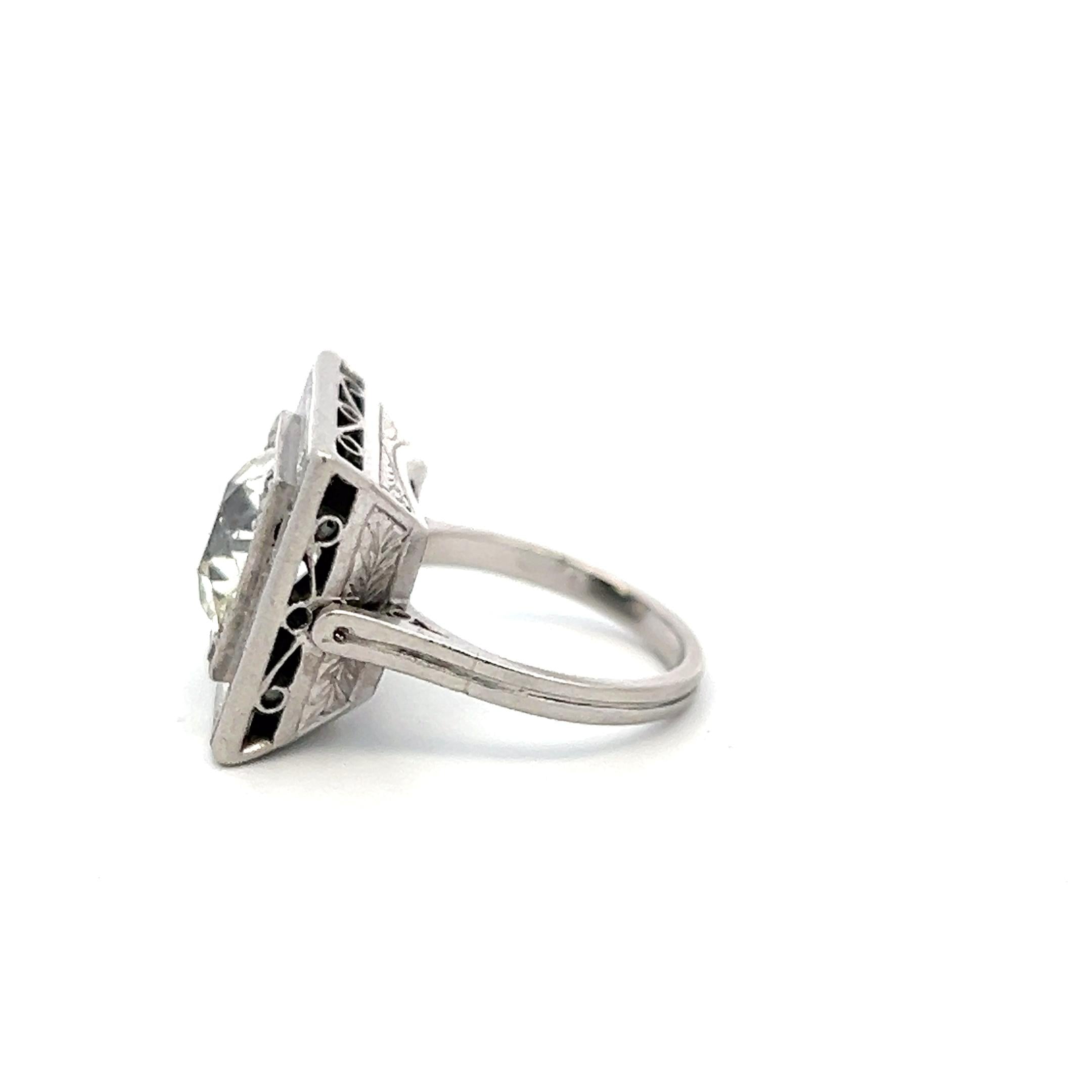 Platinum Engagement Ring with 3.9ct Old Miner Cut & Baguette Diamonds Size 4.5