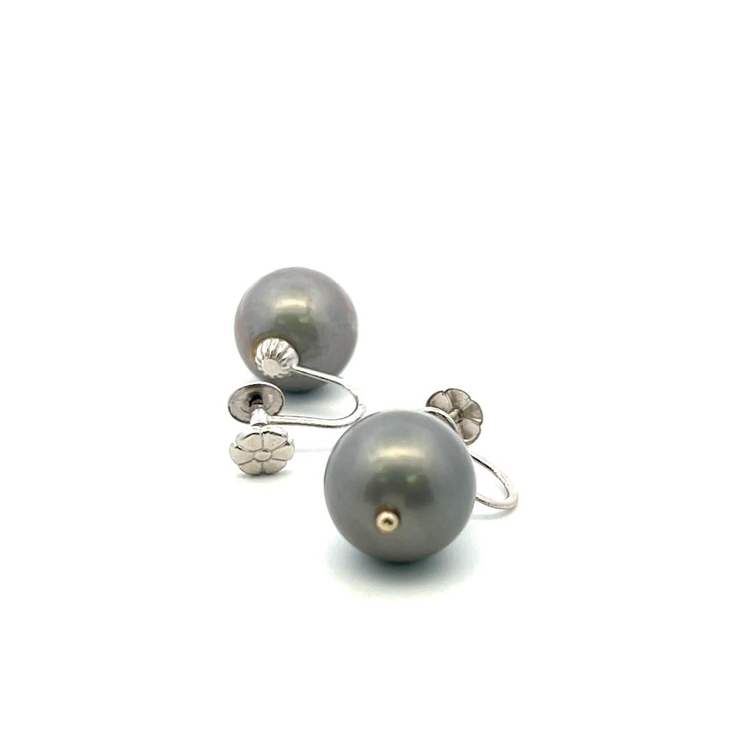 Vintage 14K White Gold Leverback Earrings with 12.03x11.81mm Pearls Gemstones