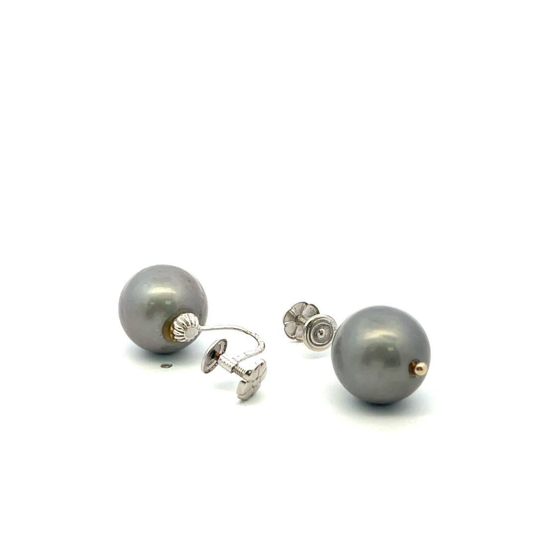 Vintage 14K White Gold Leverback Earrings with 12.03x11.81mm Pearls Gemstones