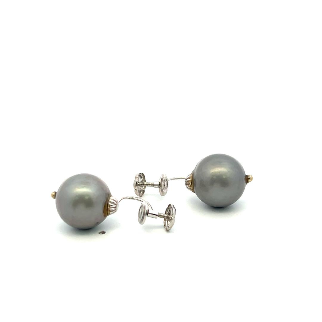 Vintage 14K White Gold Leverback Earrings with 12.03x11.81mm Pearls Gemstones