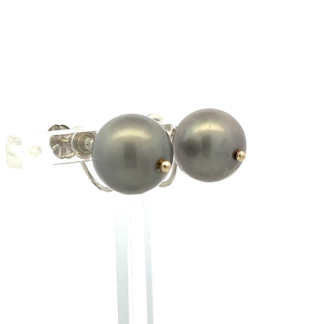 Vintage 14K White Gold Leverback Earrings with 12.03x11.81mm Pearls Gemstones