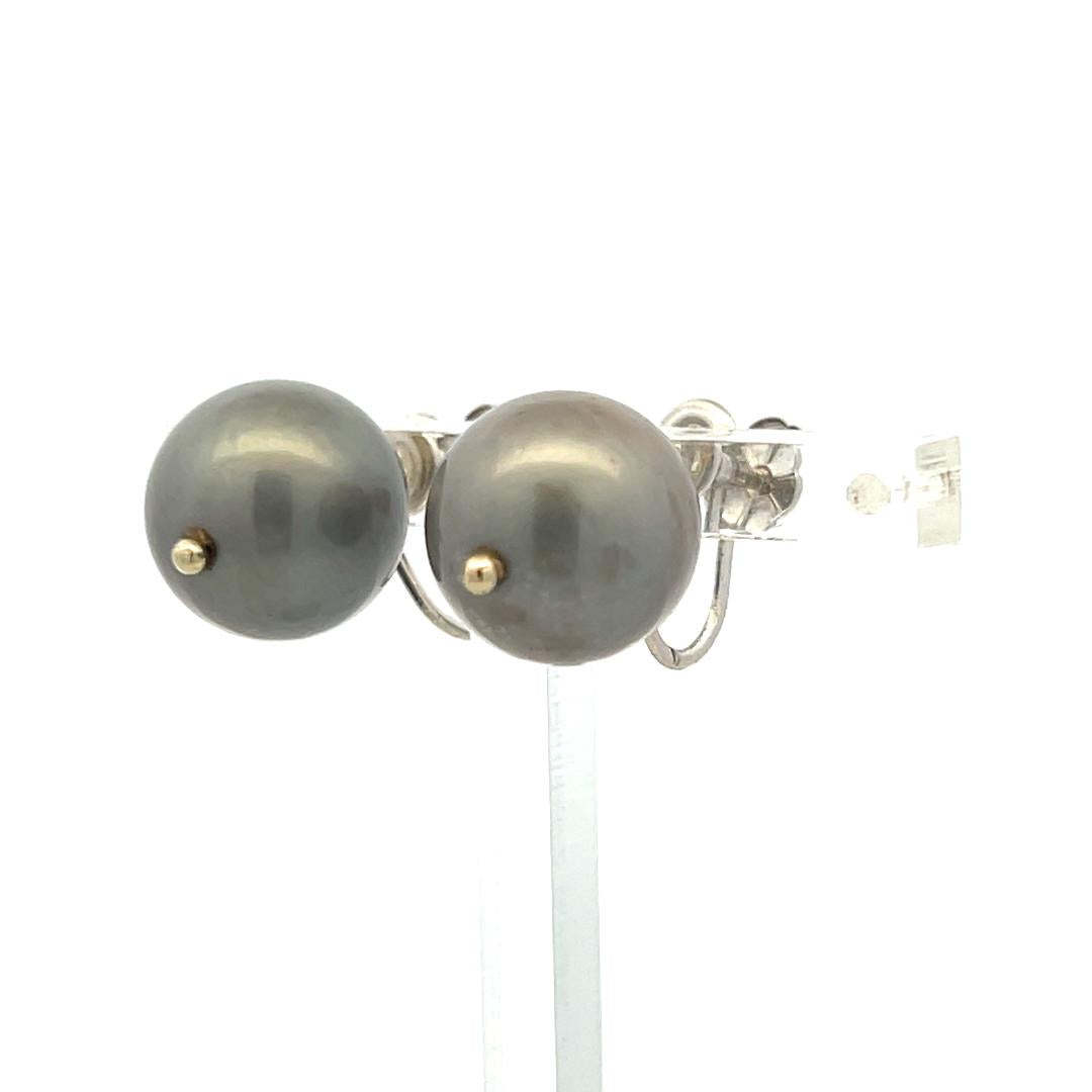 Vintage 14K White Gold Leverback Earrings with 12.03x11.81mm Pearls Gemstones