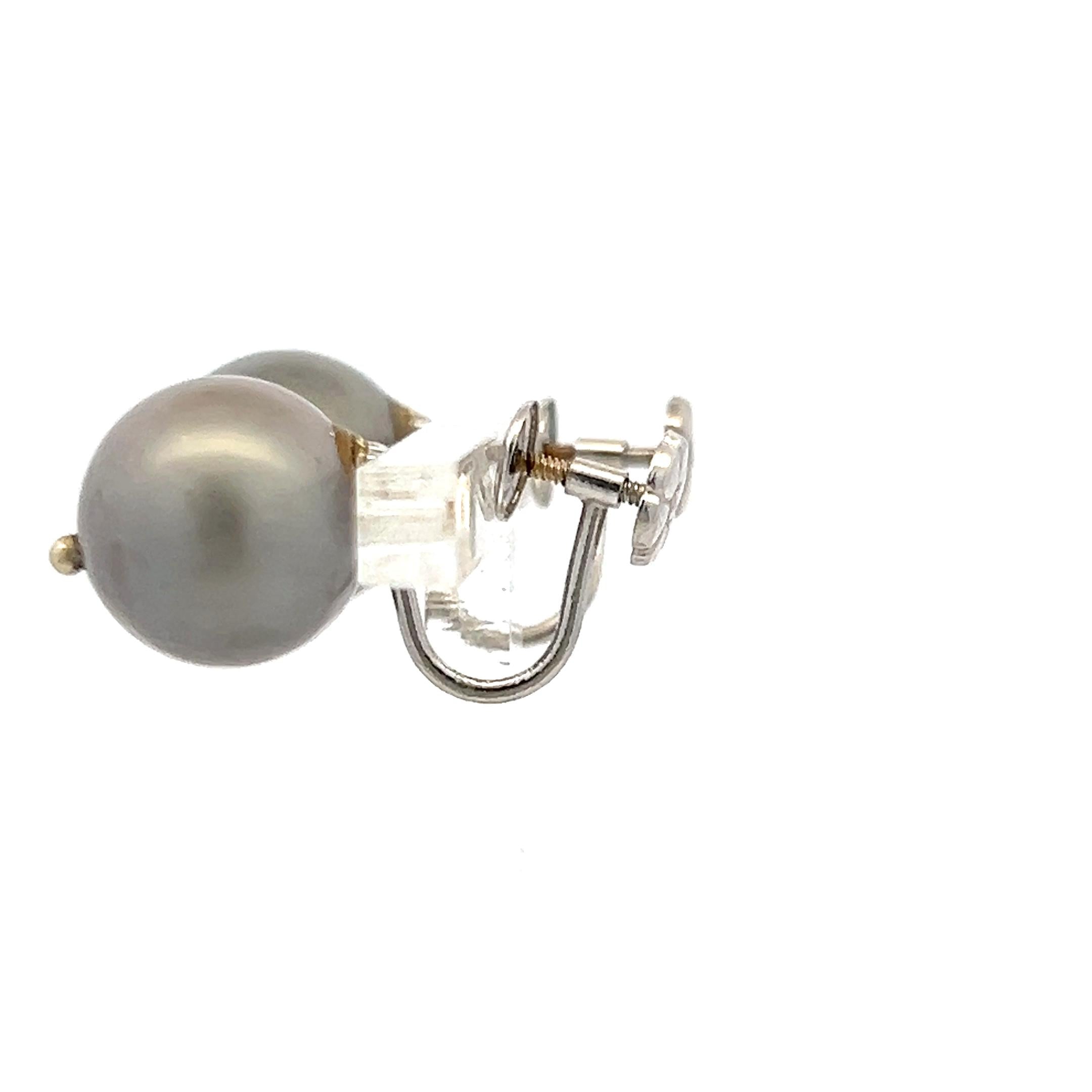 Vintage 14K White Gold Leverback Earrings with 12.03x11.81mm Pearls Gemstones
