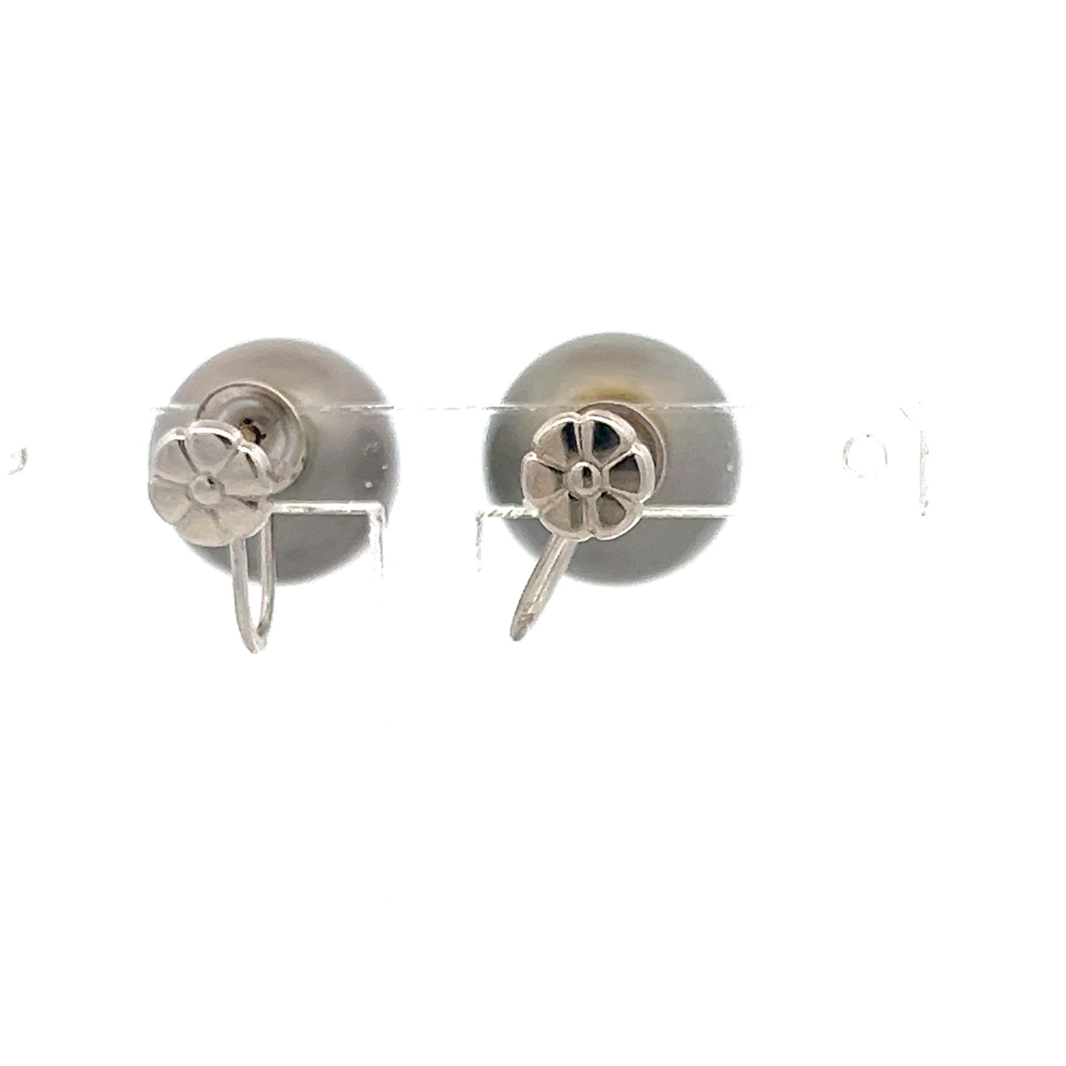 Vintage 14K White Gold Leverback Earrings with 12.03x11.81mm Pearls Gemstones