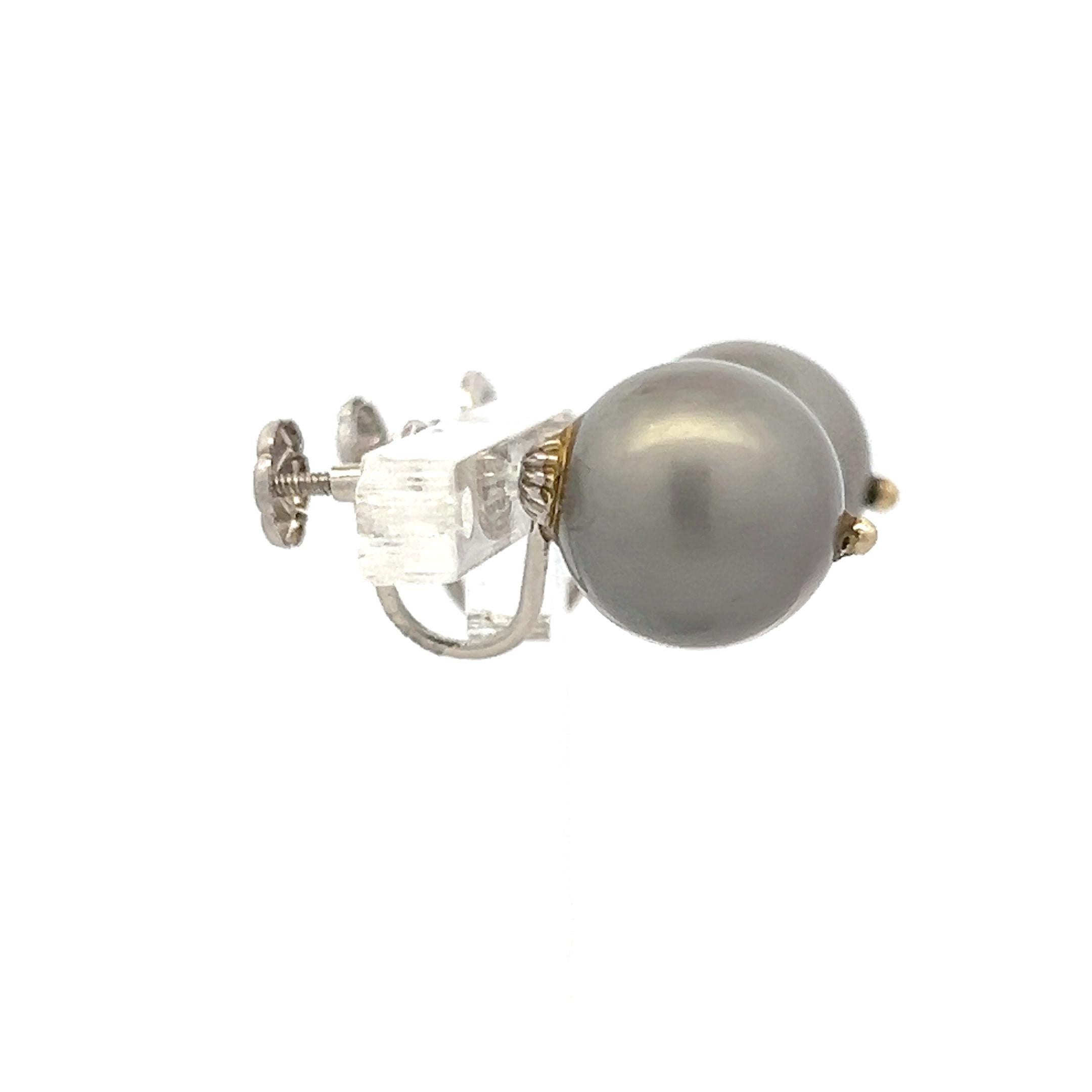 Vintage 14K White Gold Leverback Earrings with 12.03x11.81mm Pearls Gemstones