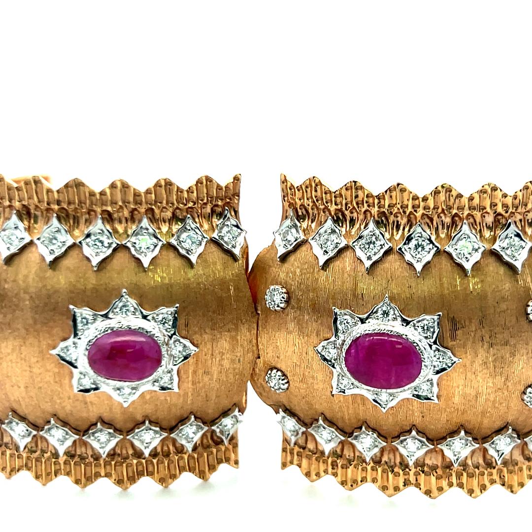 Vintage 18K Two Tone Gold Bangle Bracelet with 4 Carat Diamonds and 9 Carat Ruby